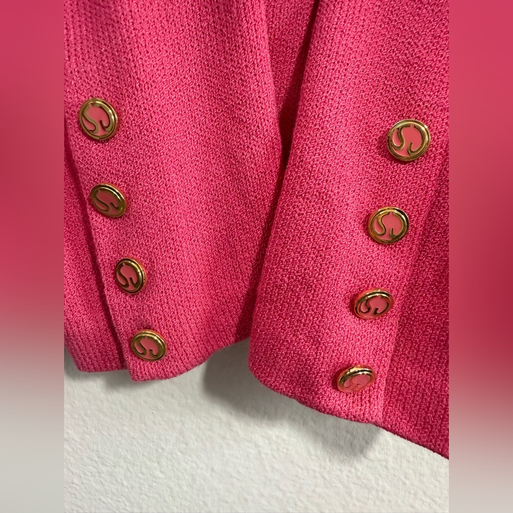 Vintage Rare St. John Pink Knit V-Neck Blazer Jacket Sz 12 Gold-Pink Buttons - Picture 6 of 9